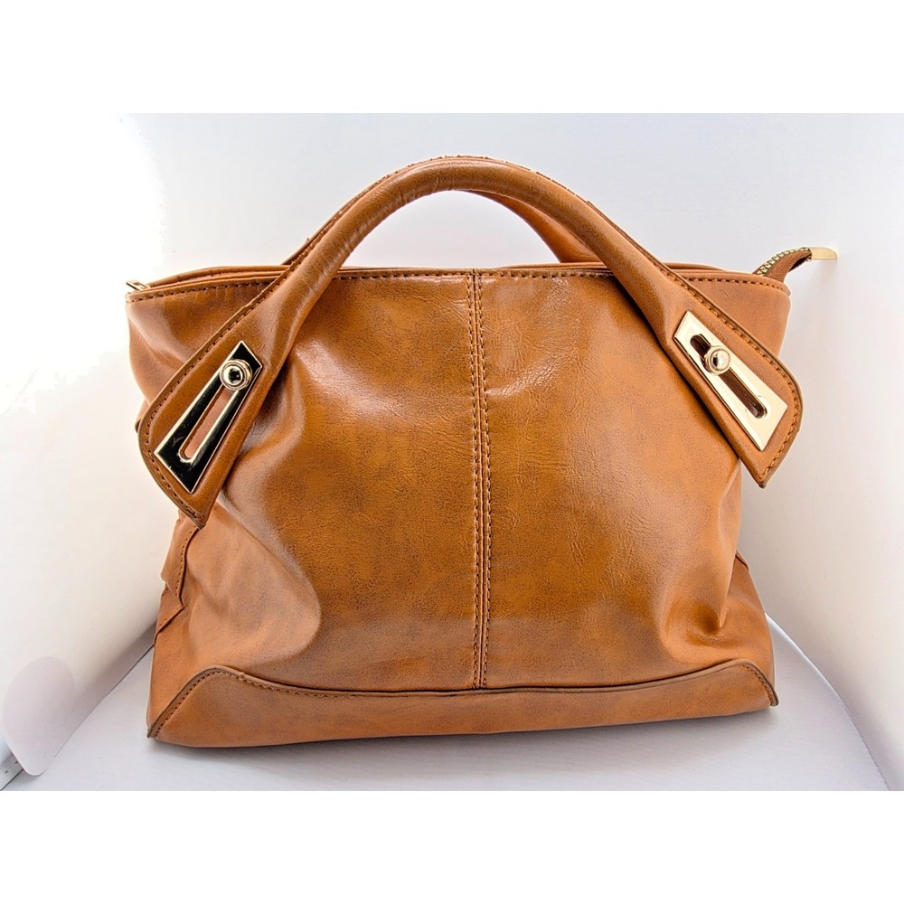 Womens Satchel Top Handle Handbag Purse Tote - Orange Brown Color